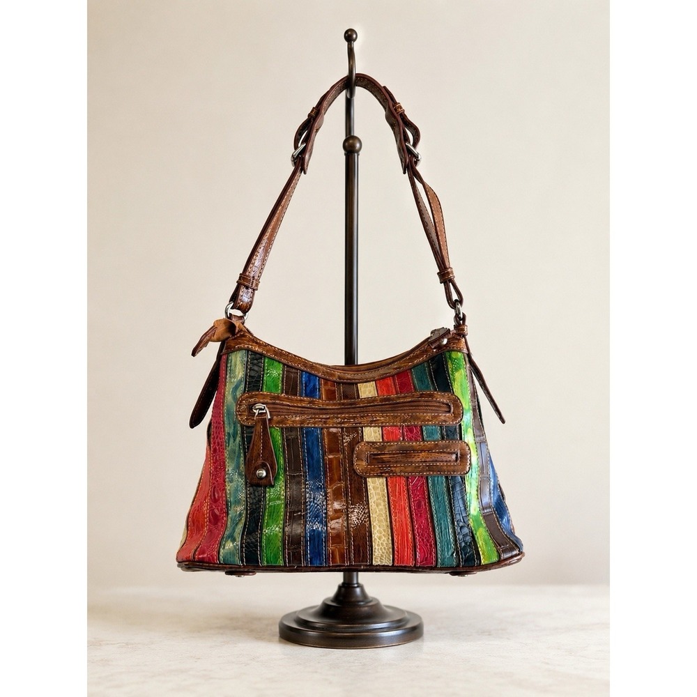 MC Marc Chantal Multicolor Striped Shoulder Bag Purse Medium Hippie Boho Style